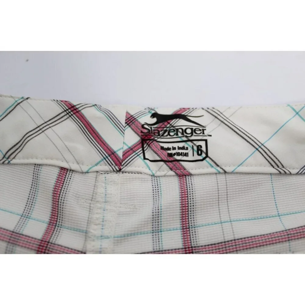 SLAZENGER Plaid Golf‎ Shorts Women's 6 White Pink Athletic Stretchy Pickleball
